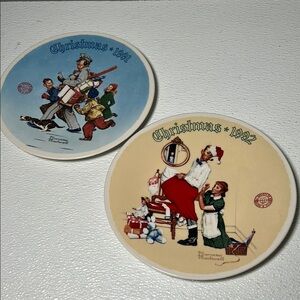 Vintage Norman Rockwell Christmas 1991 and 1992 Collector Plates Numbered